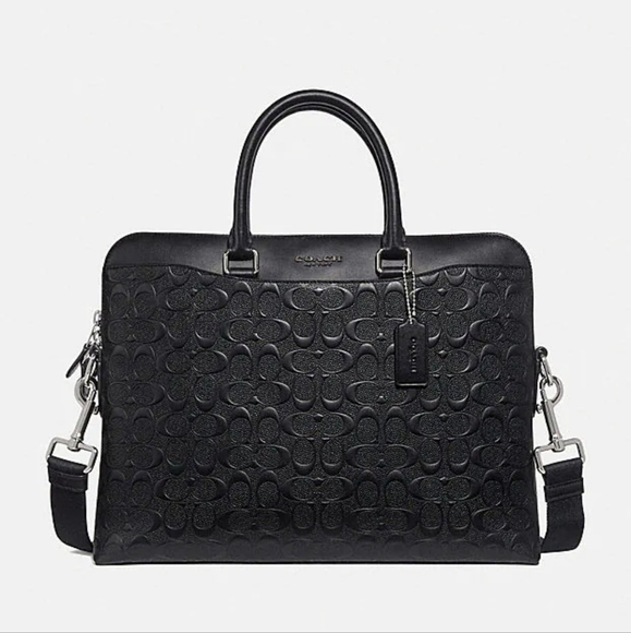 1 left COACH Embossed Signature Leather Atache Bag Briefcase Laptop Computer Bag - Picture 1 of 12